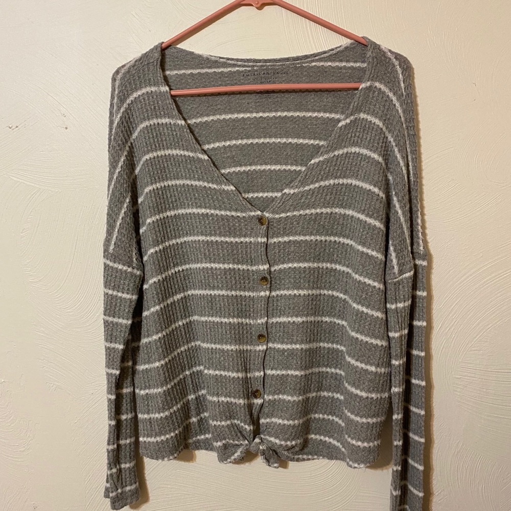 American Eagle soft button up tie waist sweater